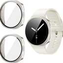 2 Pack for Samsung Galaxy Watch 8 44mm Screen Protector Case [Full Coverage], Hard PC Bumper All-Around Protective Accessories for Samsung Watch 8 44mm Built-in Tempered Glass Film