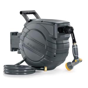 GLAHODEN Retractable Garden Hose Reel 1/2 in x 65 ft, 2025 Upgraded Dual Ratchet Lock UV & Freeze Protection Brass Seal Slow Retraction Anti-Tangle Hose 180°Swivel Reinforced Scaffold Wall Mount