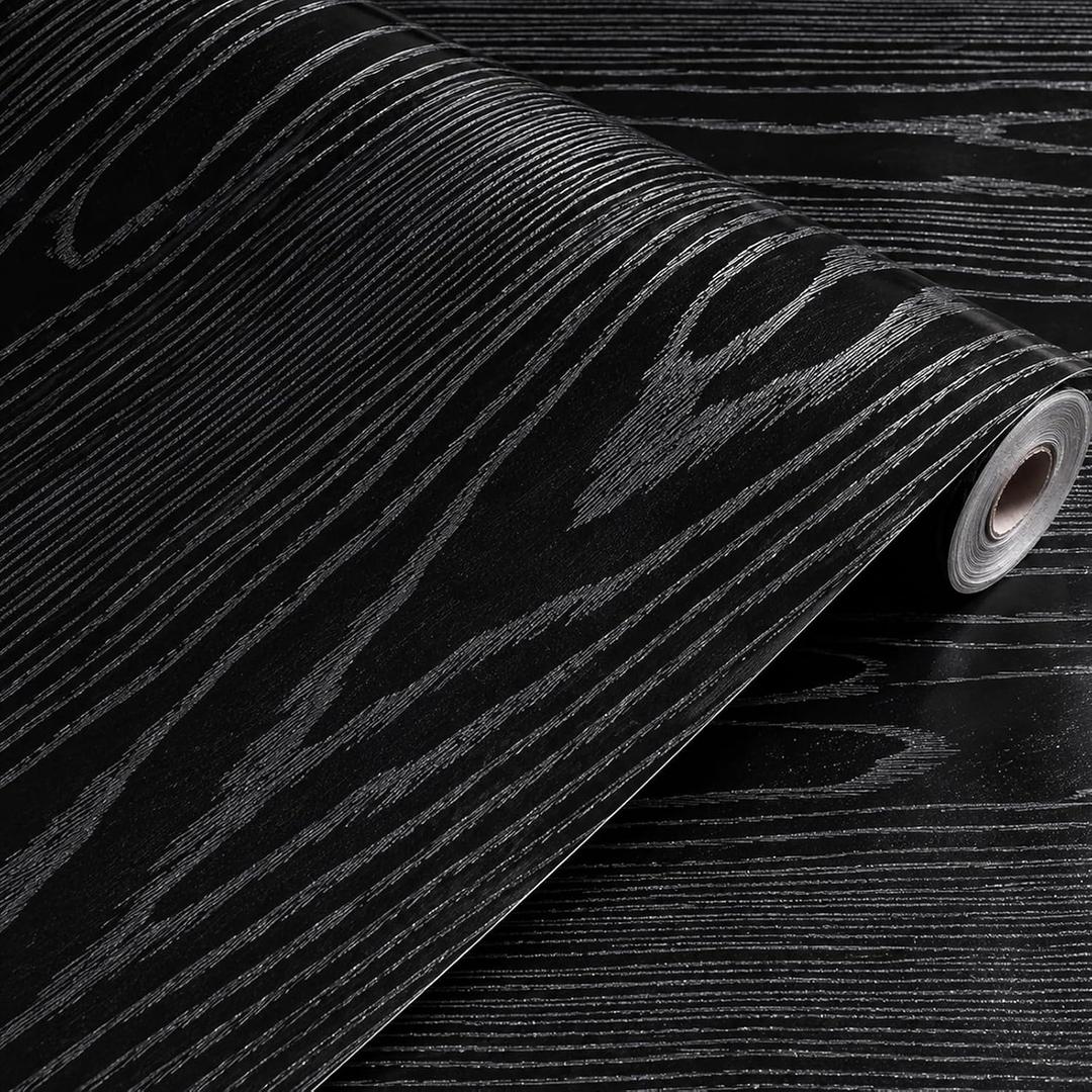 Self Adhesive Vinyl Flooring Roll, 23.6 in x 196.9 in Peel and Stick Vinyl Sheet Flooring, 32.3 Sq Ft Floor Covering for Kitchen, Bathroom, Laundry Room and Entryway (Black Wood Grain)