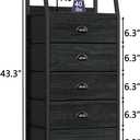 Furnulem Black Dresser with 5 Drawers, Vertical Storage Tower Fabric Dresser for Bedroom, Hallway, Entryway, Nursery, Closet Organizer, Nightstand Bedside Table Furniture, Sturdy Steel Frame, Wood Top, 11.5"D x16.1"W x 43.3"H