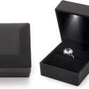 Ring Box Square Shaped LED Light Engagement Ring Boxes Jewelry Gift Box for Proposal Wedding Valentine's Day Anniversary Christmas Mothers Thanksgiving Gift (Square Black)