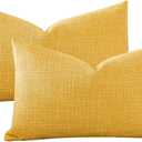 OTOSTAR Pack of 2 Throw Pillow Covers 16x24 Inch Linen Yellow Pillowcases Farmhouse Decorative Solid Pillow Covers 40x60 cm Lumbar Cushion Case for Home Decor Sofa Couch Bed (Yellow)
