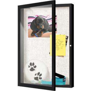 FrameWorks 12x18 Deep Shadow Box Frame, Wooden Display Case w. Linen Board & Tempered Glass Door - Matte Black - Large - Wall Mounted