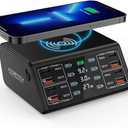 USB Charger, ASOMETECH 100W 8 Port Multiple USB Charging Station with 4 Quick Charge 3.0, 4 USB C PD Port, Wireless Charger, LCD Display Fast Charging Hub for iPhone 13 12 iPad Samsung and More