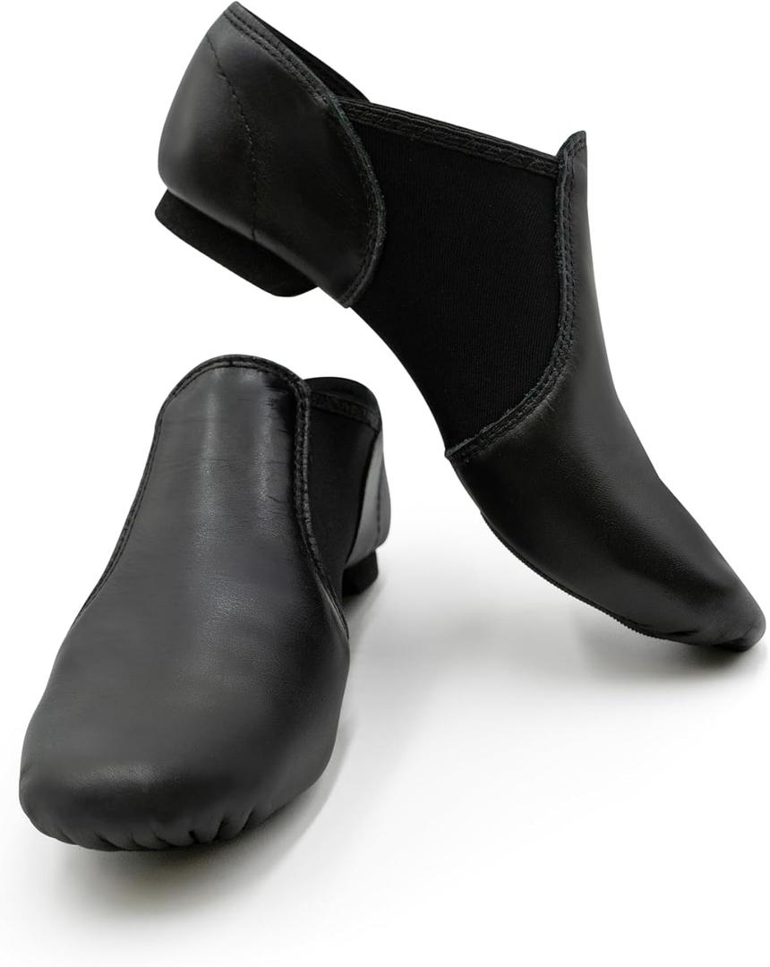 Capezio Women's E Series Jazz Slip-on Shoe – Comfortable Soft Leather with Neoprene Arch Support for Quick Changes, Non-Slip Sole, Lightweight Design, Size 3.5 M, Black