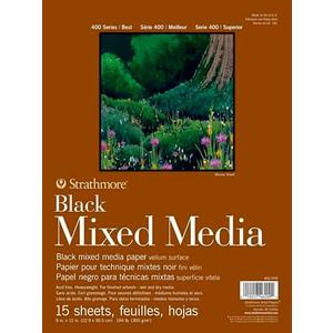 Strathmore 400 Series Mixed Media Paper, Black, Foldover Pad, 9x12 inches, 15 Sheets (184lb/300g) - Artist Paper for Adults and Students - Watercolor, Gouache, Graphite, Ink, Pencil, Marker