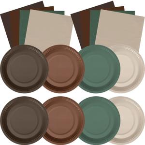 Zhehao 120 Pcs Disposable Paper Dessert Plates and Napkins Set, 7 Inch Party Cake Appetizer Plate with Napkin for Birthday Baby Shower Wedding Easter(Brown, Sage Green)