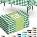 Pureegg Plastic Table Cloth Disposable 10 Pack, 54 x 108 Inch Table Cloths, Party, Picnic, Decorative Gingham Tablecloths, Rectangle, Green and White Checkered Cover, Leakproof & Sturdy, Green Plaid