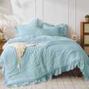 JOLLYVOGUE Light Blue King Size Comforter Set, 3 Pieces Seersucker Comforter King Size, Lightweight & Fluffy Bedding Sets for All Season with 1 Ruffle Comforter and 2 Ruffle Pillowshams