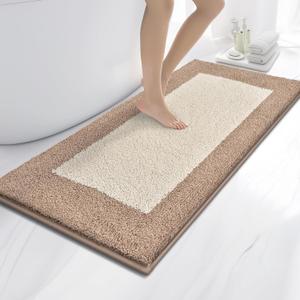 Anllugs Bathroom Rugs 24" x 60", Non-Slip Extra Soft Absorbent Bath Rugs, Machine Washable Quick Dry Bath Mats for Bathroom Floor, Shower, Bathtub and Sink, Beige & Grayish Brown