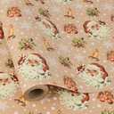 Dlyrroba Reversible Newspaper Christmas Wrapping Paper Jumbo Roll - Vintage Holiday Gift Wrap with Metallic Foil Shine Gold Xmas Design for Women Men Kids Holiday Winter Celebration (Kraft - Santa Claus, 17 Inches X 16.5 Feet)