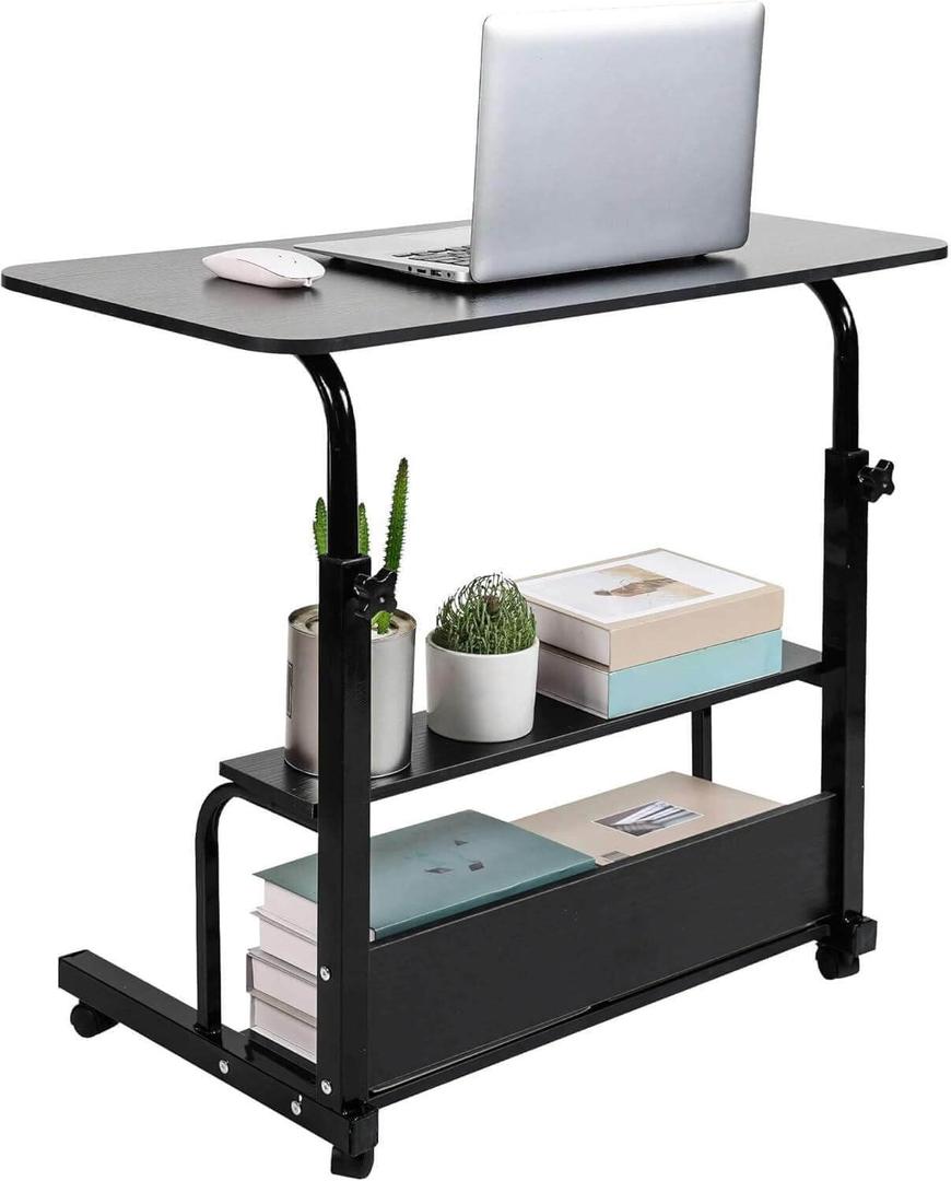Adjustable Height Mobile Computer Desk with Wheels Black 31.5X15.7 Inches, Onesize