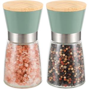 VUCCHINI Salt and Pepper Grinder Set Bamboo Lid- Adjustable Coarse Salt and Pepper Mills - Refillable Ceramic Burr Kitchen Gift Manual Spice Grinder Green