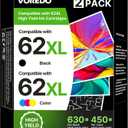 62XL Ink Cartridges Black and Color Compatible for HP Ink 62 XL 62XL Work for Envy 5540 5643 5542 5544 5545 5640 5642 5660 5665 7640 7645 8000 Officejet 5740 5741 5742 5743 5744 5745 Printer (2 Pack)