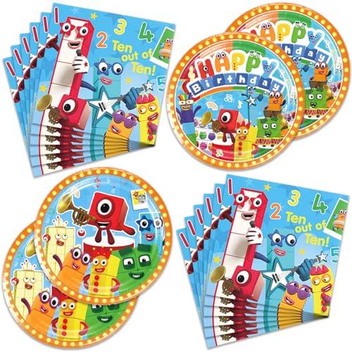 Fuyhiuous Number Blocks Party Supplies include 20 plates, 20 napkins for the Number birthday party decoration