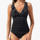 Womens Two Piece Swimsuits - Ruffle Flounce Tankini Tummy Control Bathing Suits V Neck Swimwear M