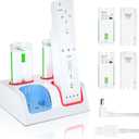 Wii Controller Charger and Rechargeable Battery - 4 Pack 2800mAh Wii Remote Battery Pack Rechargeable and Charging Station with USB Cable
