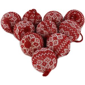 WEWILL 2.75" 10 PCS Red Knitted Sweater Christmas Ball Christmas Tree Ornaments Festival Xmas Party Gifts Decorations Snowflake Pattern