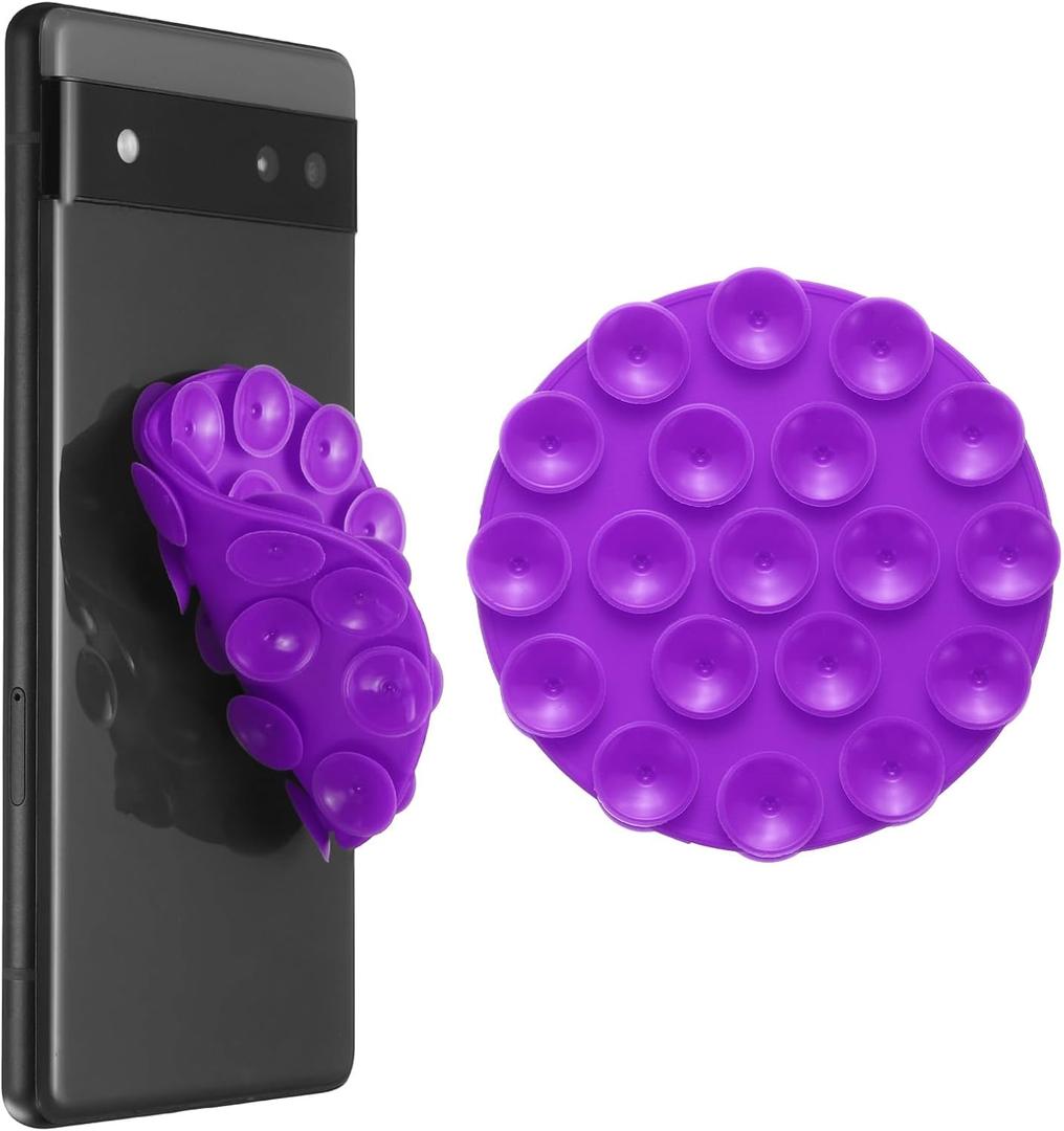 uxcell 5 Pack Double-Sided Suction Phone Case Mount, 2.76" Round Silicone Suction Phone Grip Hands-Free Removable Grip Holder for Cellphone Selfie and Video, Purple