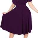 Nemidor Plus Size Dresses for Curvy Women Casual Summer V Neck Short Sleeve Midi Cocktail Vintage Dress with Pocket (133+dark Purple), Size 24 