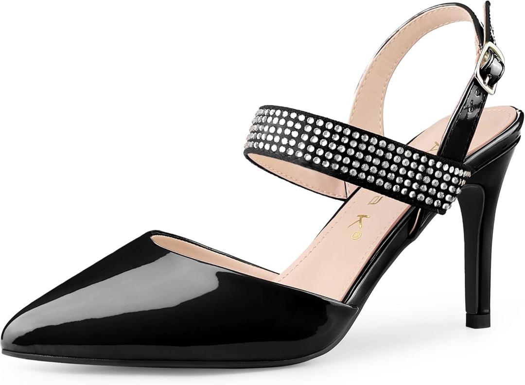 Allegra K Women's Sparkly Rhinestone Straps High Stiletto Heels Black Pumps Over 3 Inch Heel Evening Party Wedding Shoes for Bride 6 m US