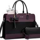 LOVEVOOK Laptop Tote Bag for Women,Leather Work Bag, Waterproof Business Teacher Bag,Large Computer Handbag Purse Briefcase,Office Gifts for Women (15.6 Inch, Black-purple-up)