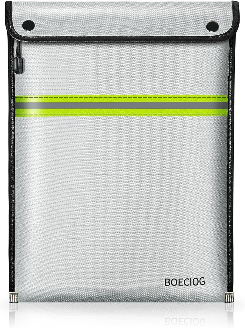 Upgraded Fireproof Document Bag, 15 in x 11 in Large Capacity with Waterproof Zipper, Flame-Resistant Edging, Fire Proof Money Bag for Cash, Safe Storage for Documents Valuables, Passports