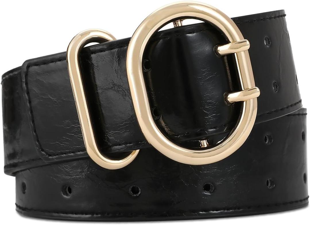 Wide Belts for Women Leather Wide Belts Fashion Thick Black Belt With Gold Buckle Belt for Dresses (S: Fit Waist Size 26"-32")