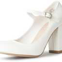 J. Adams Skippy Heels for Women - Round Toe Chunky High Heel Mary Jane Pumps.5,5