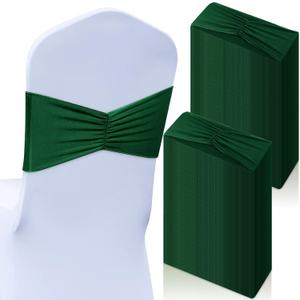 Moukeren 50 Pcs Spandex Chair Sashes Bows Stretch Chair Bands Slider Sashes Elastic Ties Ribbon Covers for Wedding Party Events Ceremony Birthday Banquet Decorations(Green)