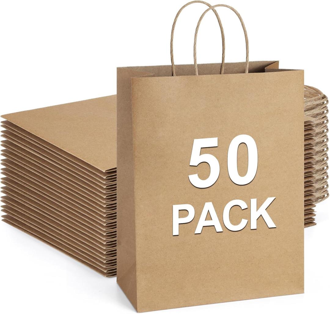 BagDream Gift Bags 10x5x13 50Pcs Brown Kraft Paper Gift Bags with Handles Bulk for Shopping, Merchandise, Retail, Grocery, Party Favor, Recycled Paper Sacks