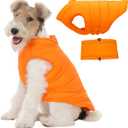 LeleTail Medium Dog Jacket with Zipper, Hunter Orange Dog Coats for Medium Dogs, Warm Waterproof Winter Snow Puffer Vest for French Bulldog, Boston Terrier, Cocker, Beagle, Orange M