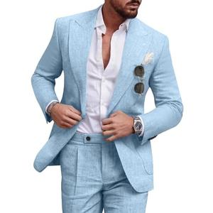 Diaryan Linen Men Suit Set Casual Tuxedo 2 Piece Regular Fit Blazer One Button Solid Jacket and Pants for Prom Wedding Party, XL Size