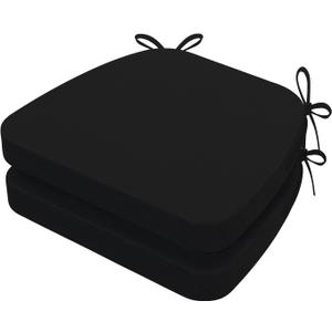 AAAAAcessories D-Shaped Chair Cushions, 2" Thick Dining Chair Pads with Ties and Removable, Machine-Washable Cover, 17" x 16", Set of 2, Black