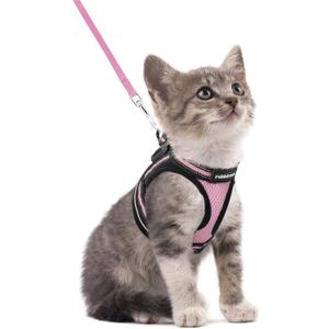 rabbitgoo Cat Harness and Leash Set for Walking Escape Proof, Adjustable Soft Kittens Vest with Reflective Strip for Cats, Comfortable Outdoor Vest, Pink, S (Small)