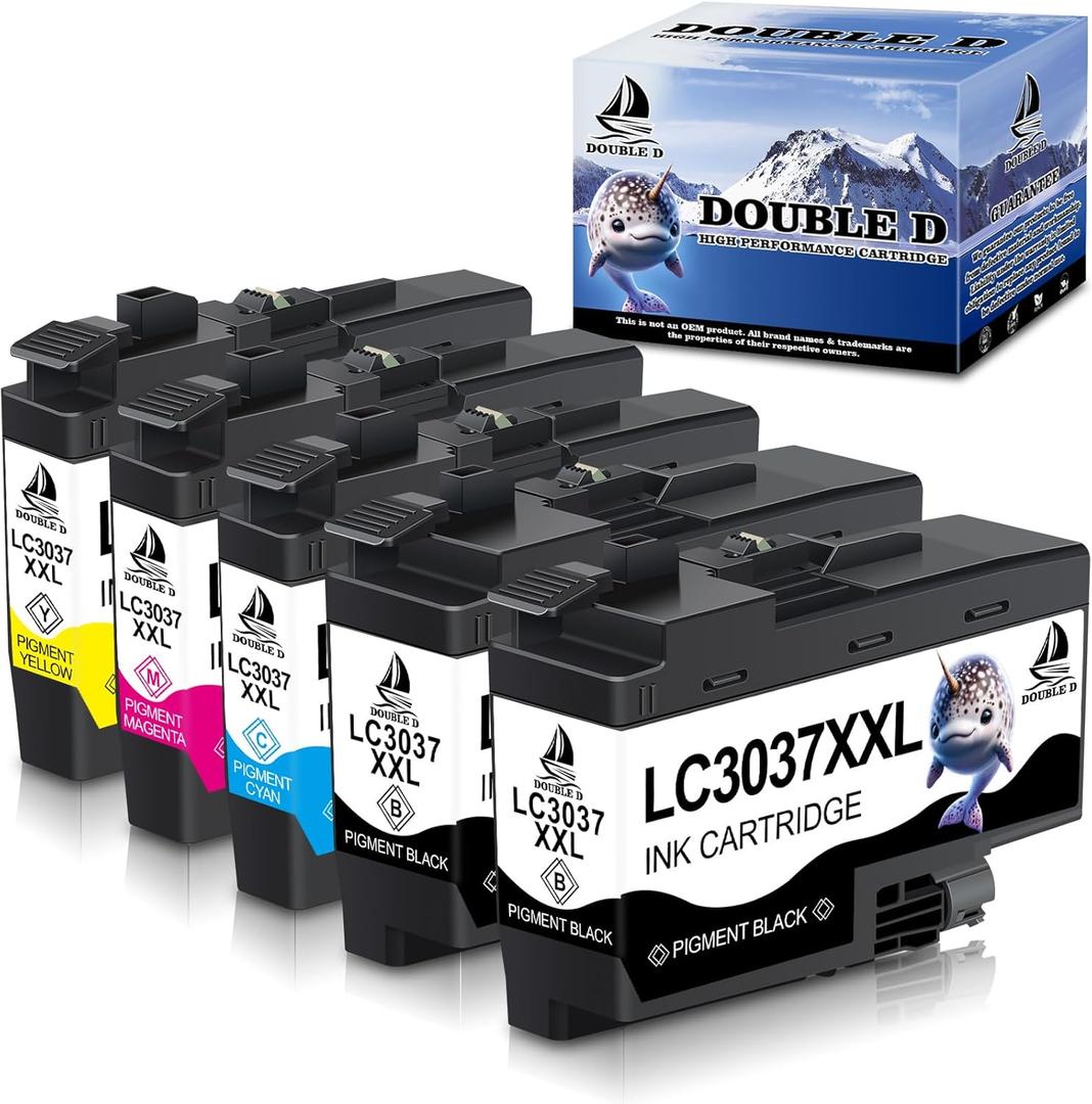 DOUBLE D LC3037 Ink Cartridges Compatible Replacement for Brother LC3037 LC3037XXL LC3039 LC3039XXL, High Yield for MFC-J6945DW MFC-J5845DW XL MFC-J5945DW MFC-J6545DW XL (2BK/C/M/Y, 5 Pack)