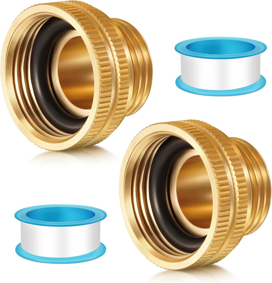Dreyoo 2 Pack Solid Brass Garden Hose Adapter, 3/4'' GHT Garden Hose Male x 1'' NPT Female Connector, 1 Inch Male Thread to 1.3 Inch Pipe Fittings Thread, with Rubber Gasket (1"FHT x 3/4"MHT)