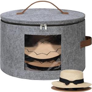 Lifewit Round Felt Hat Box, Stackable Bamboo Supports Cowboy Hat Travel Case with Dustproof Lid, Hat Organizer Bag for Women Storage, Foldable 16.5" D x 10.6" H Caps Container Carrier, 1 Pack-Gray