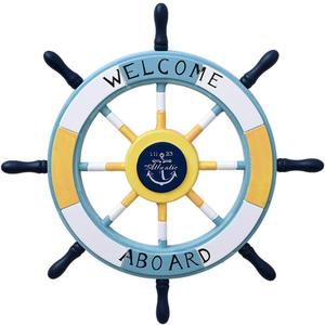 Tvoip 1Pcs 17.7" Diameter Nautical Beach Wooden Boat Ship Steering Wheel Fishing Net Shell Home Wall Decor Home Decoration Wall Hangings Accessories (Yellow)