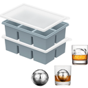 Large Silicone Ice Cube Tray with Lid & XL Stainless Steel Ice Balls - Easy Release 2" Big Sphere Ice Maker Mold & Reusable Metal Chilling Spheres - Non-Diluting Whiskey Gifts for Him Dad-BLUE