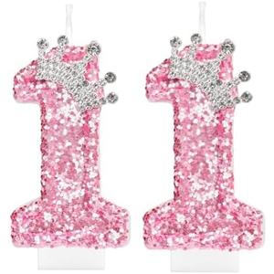 iNINGER Pink Birthday Number 11 Candles, Pink Crown Happy Birthday Supplies for Cake, Rose Gold Glitter Cake Candles for Girl Women Wedding Party Anniversary Celebrations Supplies