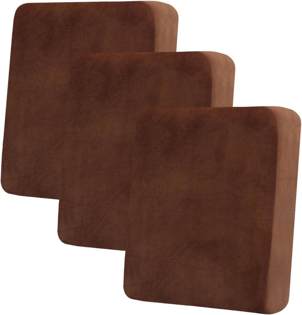 hyha Velvet Couch Cushion Covers, Soft Sofa Seat Covers for sectional 3 Cushion Couch Washable, Magic Sofa Slipcover with Elastic Bottom, Non-Slip Furniture Protector for Pets, Kid(3PC, Brown)