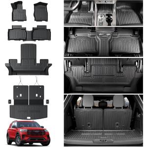 Floor Mats for 2020-2025 2026 Ford Explorer Accessories, Cargo Mat with Backrest Mat All Weather TPE Waterproof for Ford Explorer 6 Passenger Captain Seat ST Accessories 2025 2024 2023