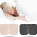 2pcs 100% Handmade Bamboo Sleeping Eye Mask for Women for Men,Night Masks,Organic Sleep Mask,Blockout Eye Mask for Sleeping,Large Size Adjustable (Apricot & Dark Grey)