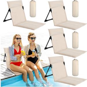 Karenhi 4 Pcs Foldable Poolside Chairs Portable Beach Chair Folding Seat for Edge of Pool Provide Back Support with Carry Bag for Adults Traveling Camping Picnic Lawn