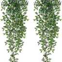 BLEUM CADE Fake Hanging Plants, 2pcs Artificial Hanging Potted Plant, Faux Mandala Vines Hanging Plant Greenery for Wall Shelf Home Living Room Indoor Outdoor Decor