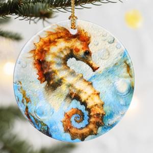 3 x Christmas Ornaments, Dodosky 2.8in Ceramic Seahorse Ornament, Xmas Decor, Christmas Tree Ornaments, Xmas Decorations for Tree, Holiday Ornament, Seahorse Gifts, Gifts for Women, Men