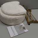 GREENSTELL Small Vanity Stool Chair with Storage and Folding Back, 13" x 13" x 17.7" Faux Fur Soft Ottoman for Teenager, 4 Metal Legs with Anti-Slip Feet, Furry Padded Seat for Makeup, Bedroom, White