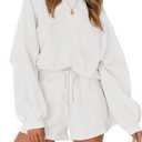 MEROKEETY 2026 Spring Lounge Sets for Women Oversized Batwing Sleeve Casual Top and Shorts 2 Piece Outfits Sweat Set, M