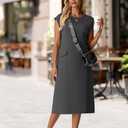 Lepunuo Womens Summer Dresses Crewneck Maxi Skirts Casual Midi Dress with Pockets Beach Vacation Outfits (Black, S)